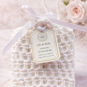 STAIN STICKS IN REUSABLE COTTON SOAP SAVER